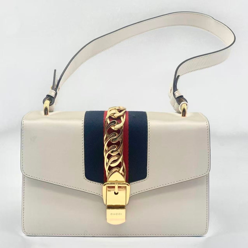 White Leather Vintage Web Mini Sylvie Shoulder Bag