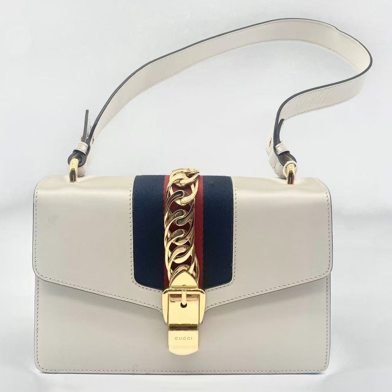 White Leather Vintage Web Mini Sylvie Shoulder Bag