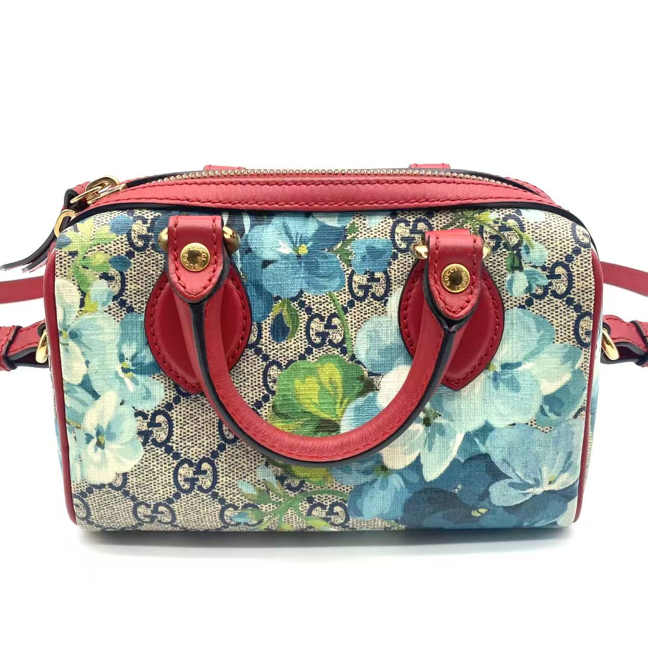 GG Supreme Monogram Blooms Mini Boston Navy Blue Hibiscus
