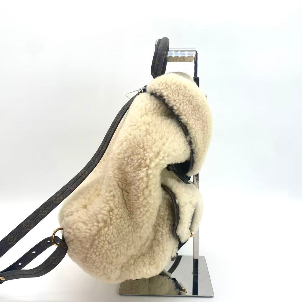 Monogram Shearling Ski Backpack Cream