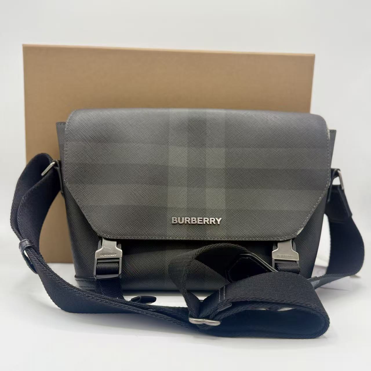Charcoal Check Small Wright Messenger Bag