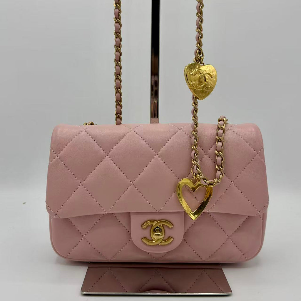 Sweet Heart Chain Flap Bag Quilted Lambskin Mini