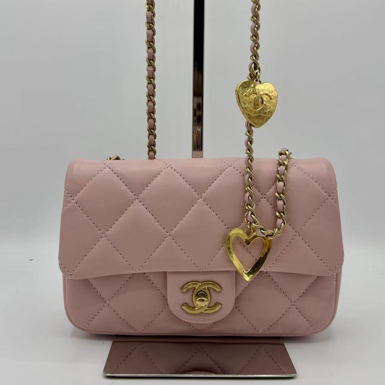 Sweet Heart Chain Flap Bag Quilted Lambskin Mini