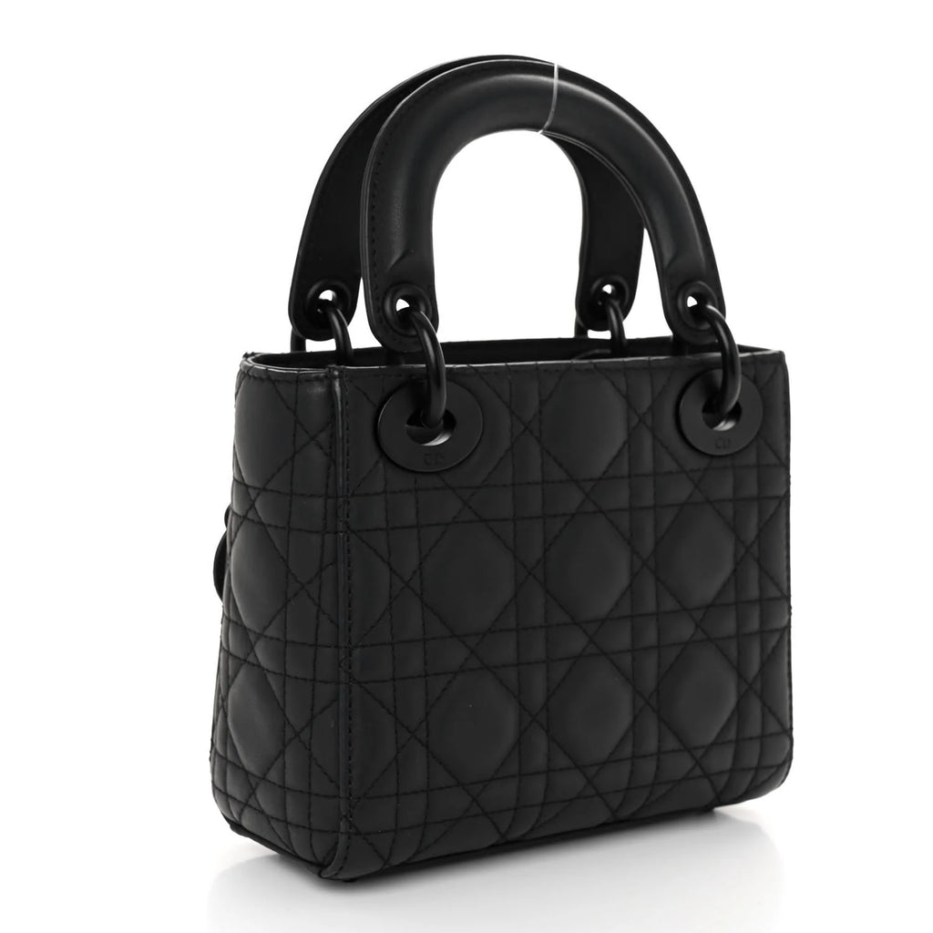 Mini Lady Dior handbag Black matte calfskin leather with cannage pattern  Twins LDJ4277