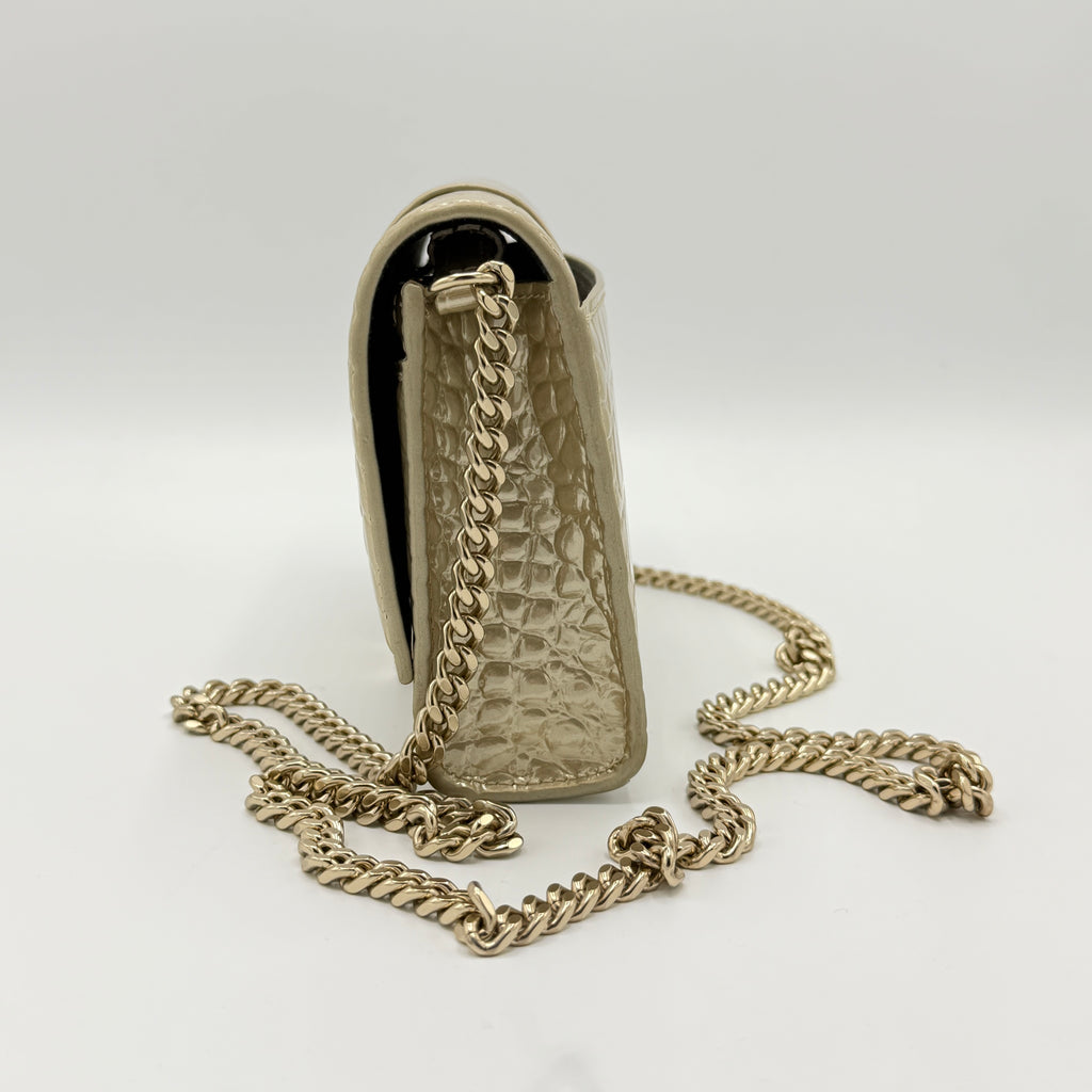 Hourglass Croc Embossed Leather Wallet on a Chain