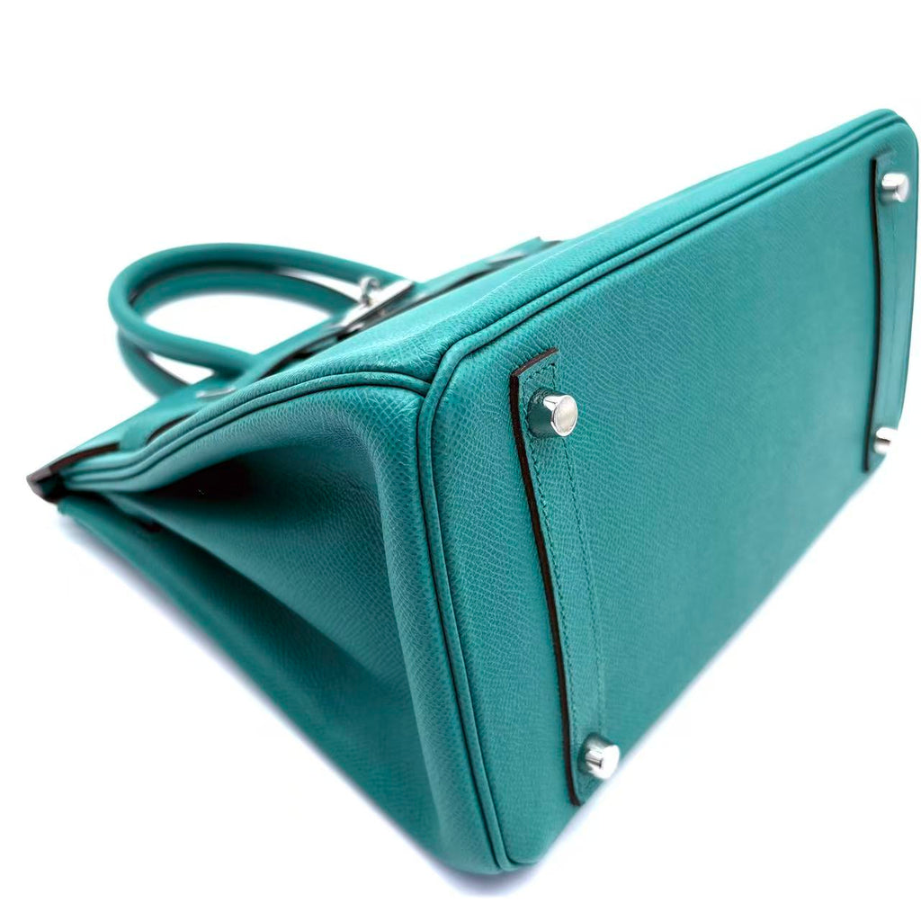 Blue Paon Epsom Leather Palladium Plated Birkin 30 Bag