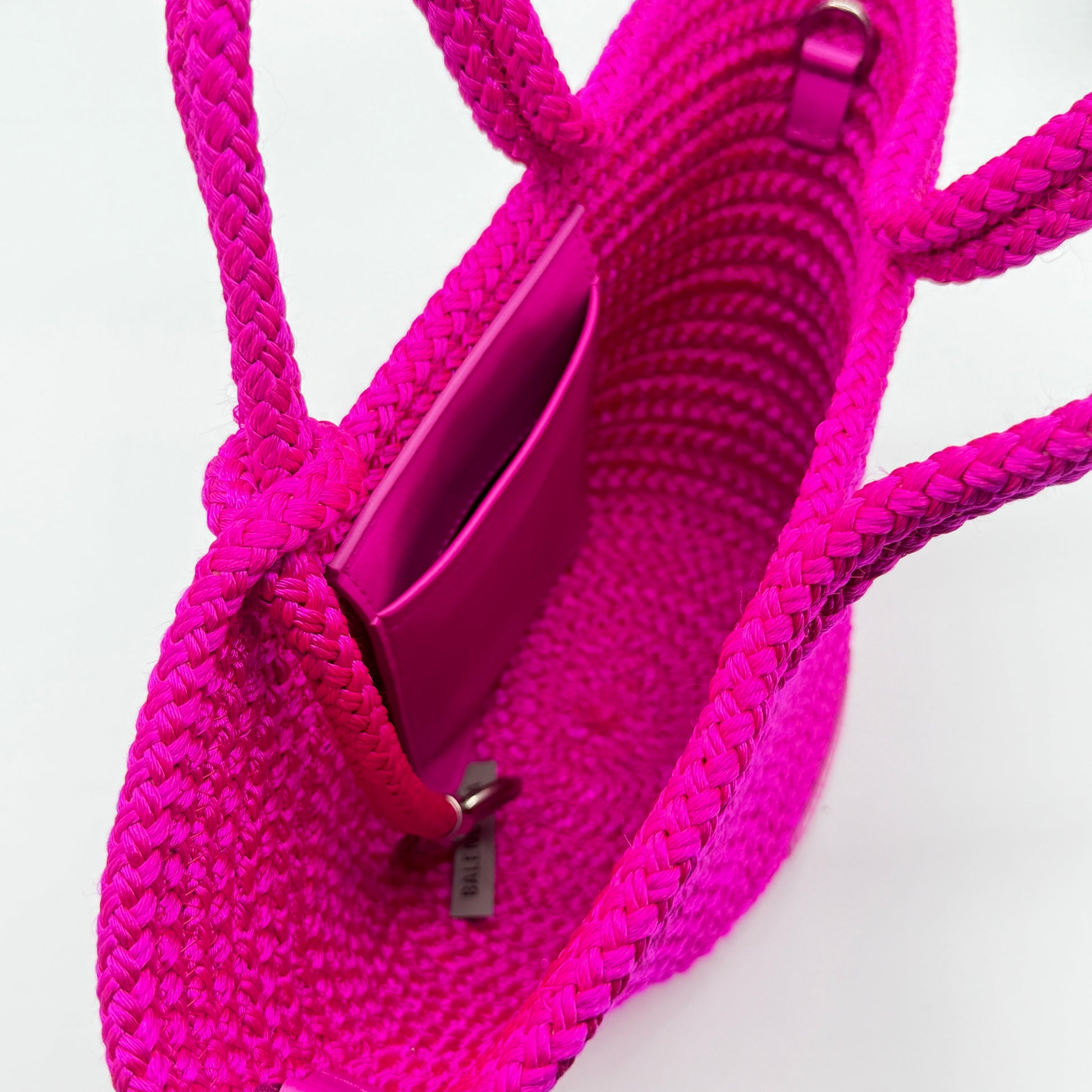 Nylon Lambskin Woven Small Ibiza Basket With Strap Lipstick Pink