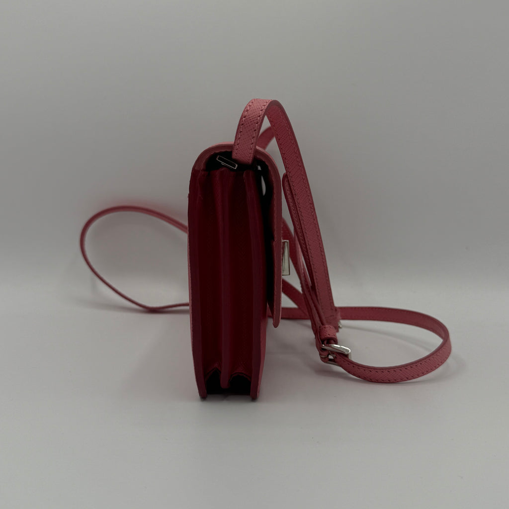 Turn Lock Wallet Crossbody Saffiano Leather Small