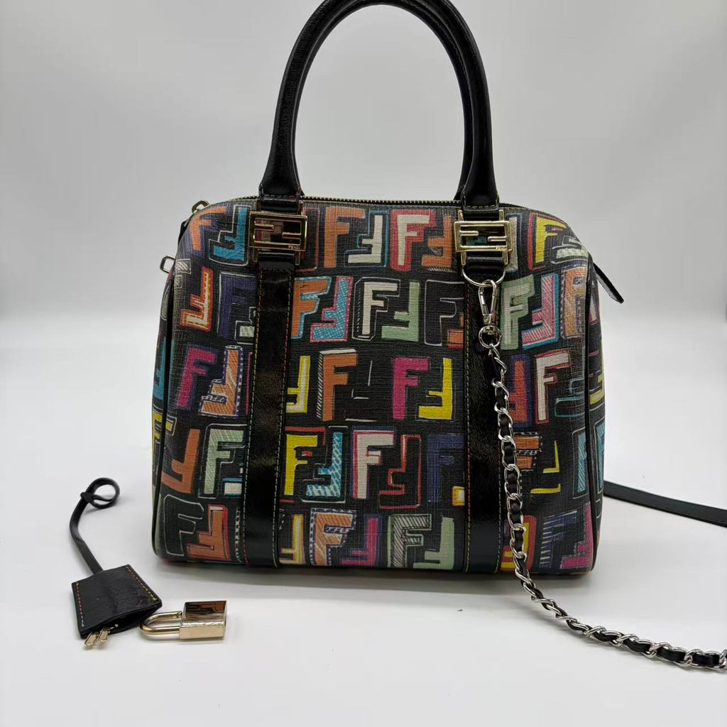 Fendi Multicolor Coated Canvas Forever Bauletto Boston Bag TWins