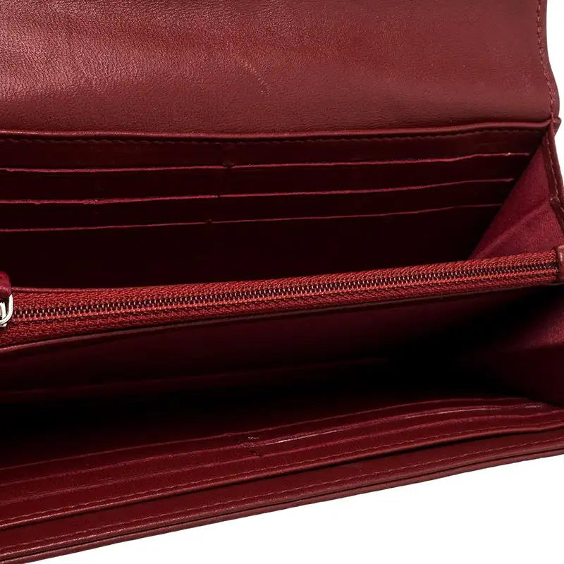 Dark Red Leather Camellia Continental Wallet twins