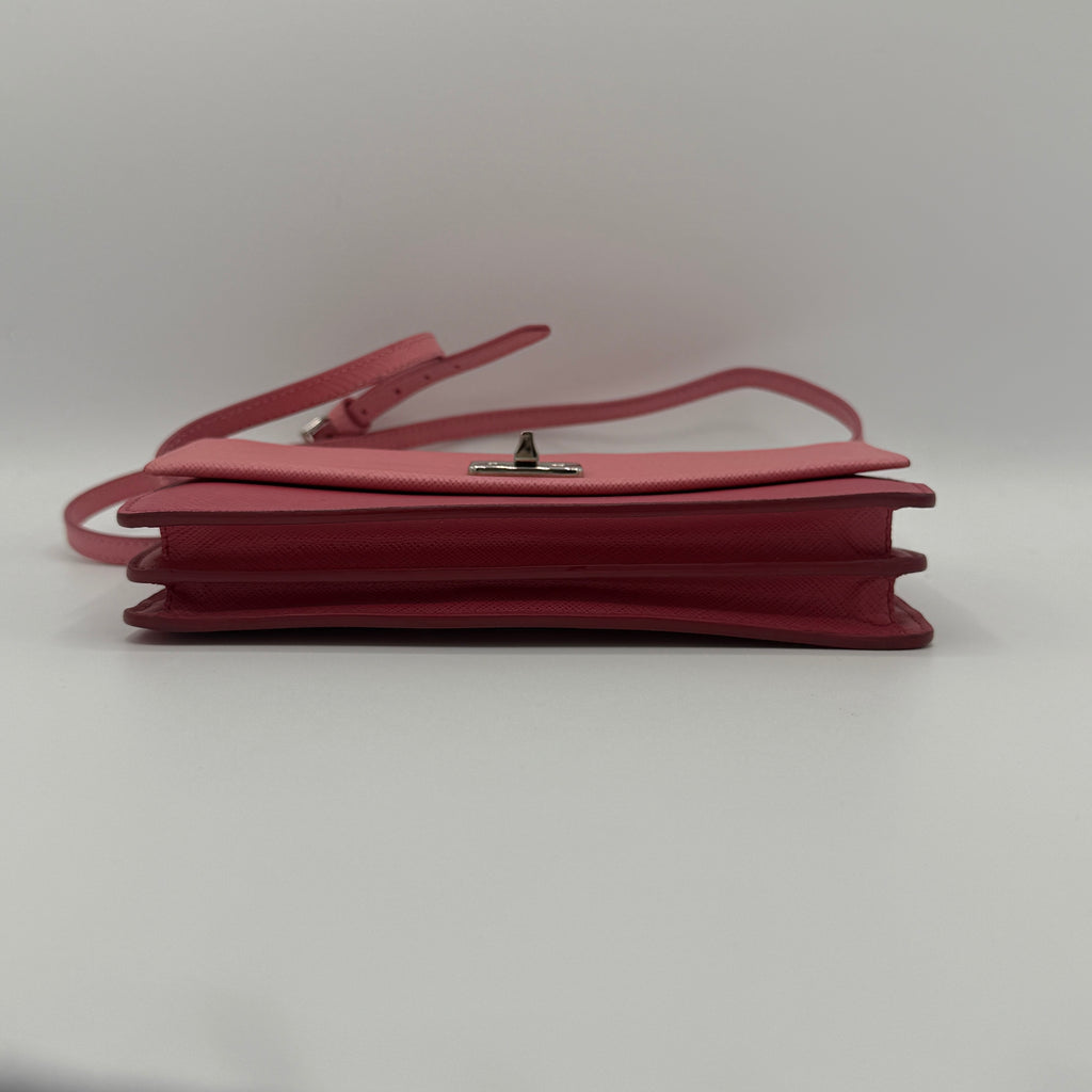 Turn Lock Wallet Crossbody Saffiano Leather Small