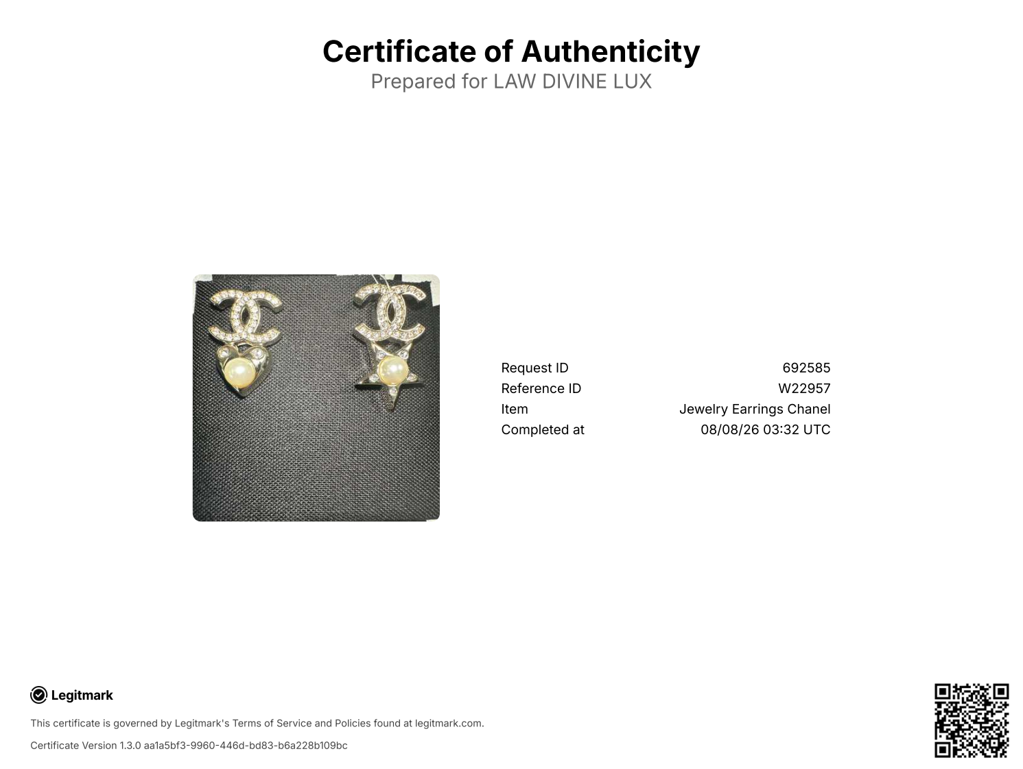 Chanel Goldtone Metal Faux Pearl and CC Heart Star Asymmetric Earring twins W22957