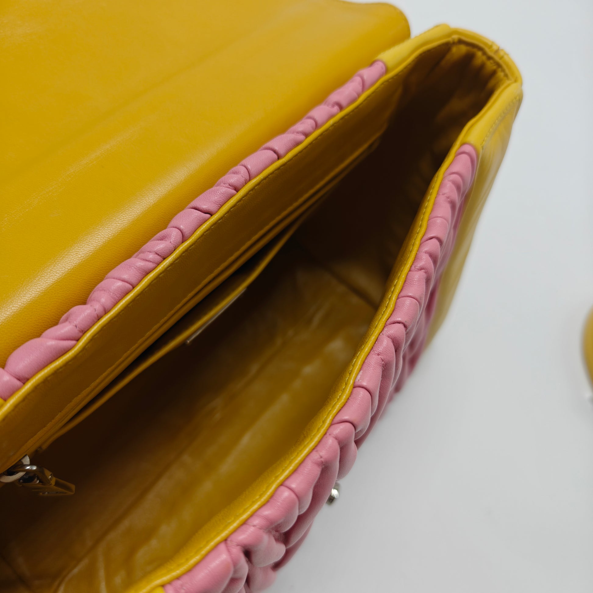 Yellow/Pink Matelasse Leather Top Handle Bag Twins