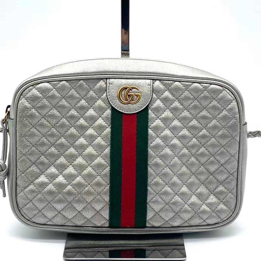 Laminated Nappa Web Trapuntata Small GG Shoulder Bag Argento