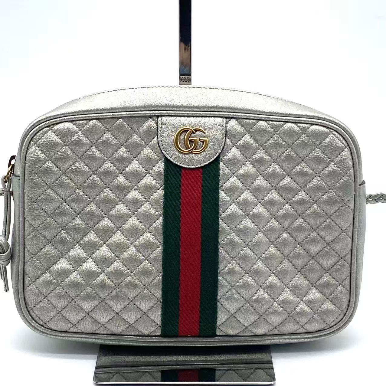 Laminated Nappa Web Trapuntata Small GG Shoulder Bag Argento