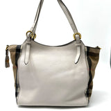 BURBERRY Leather/Check Canterbury Tote Light Grey/Beige