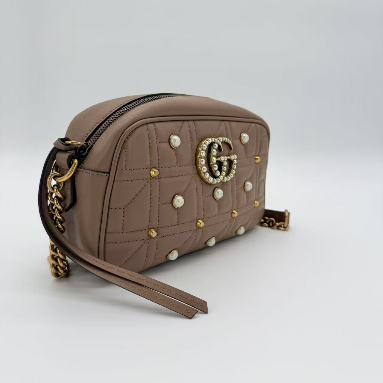 Pearly GG Marmont Shoulder Bag Embellished Matelasse Leather