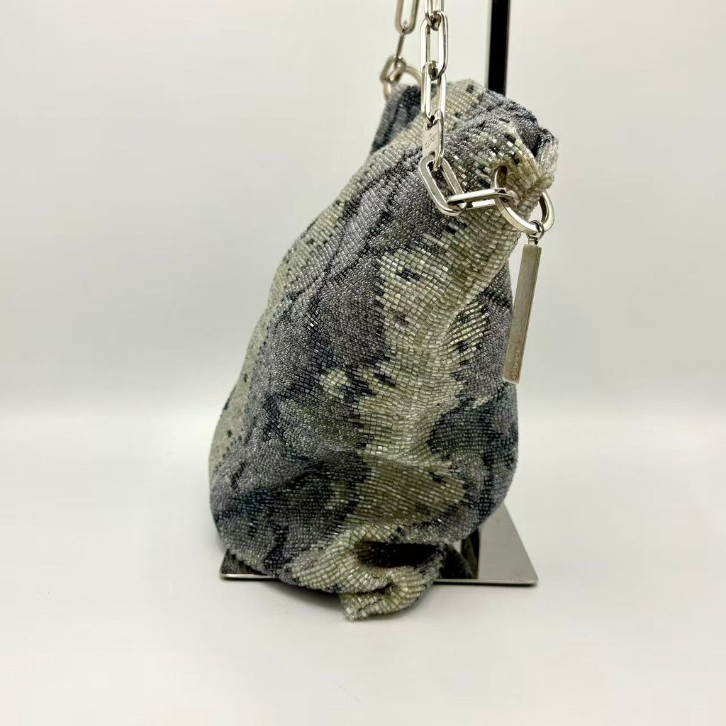 by Tom Ford Grey Snake Pattern Beaded Chain Flat Shoulder Bag