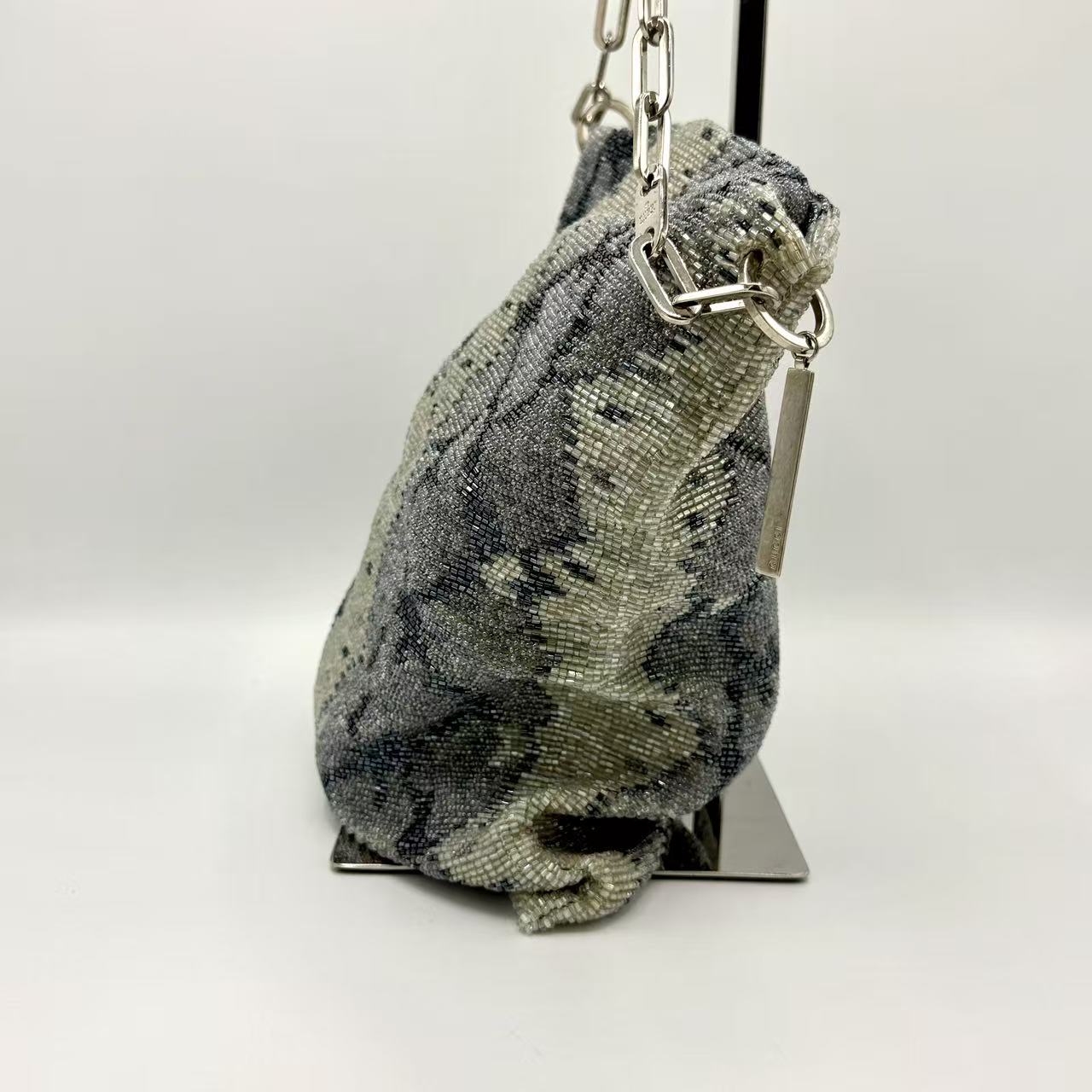 by Tom Ford Grey Snake Pattern Beaded Chain Flat Shoulder Bag
