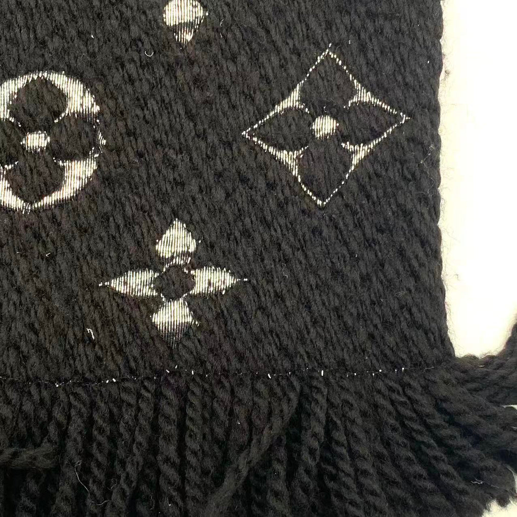 Black/Silver Wool/Silk Logomania Scarf