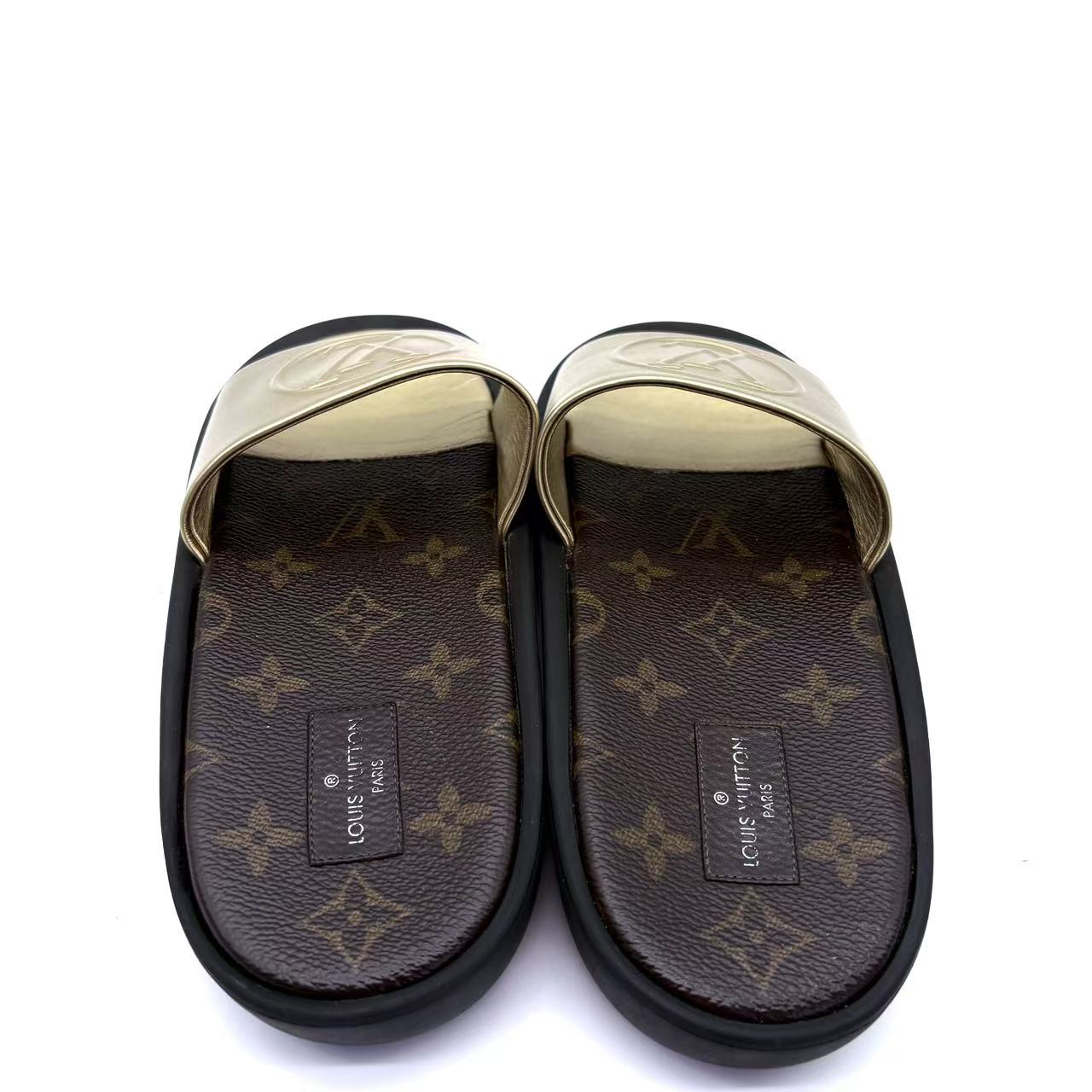 Gold Leather Sunbath Flat Slides