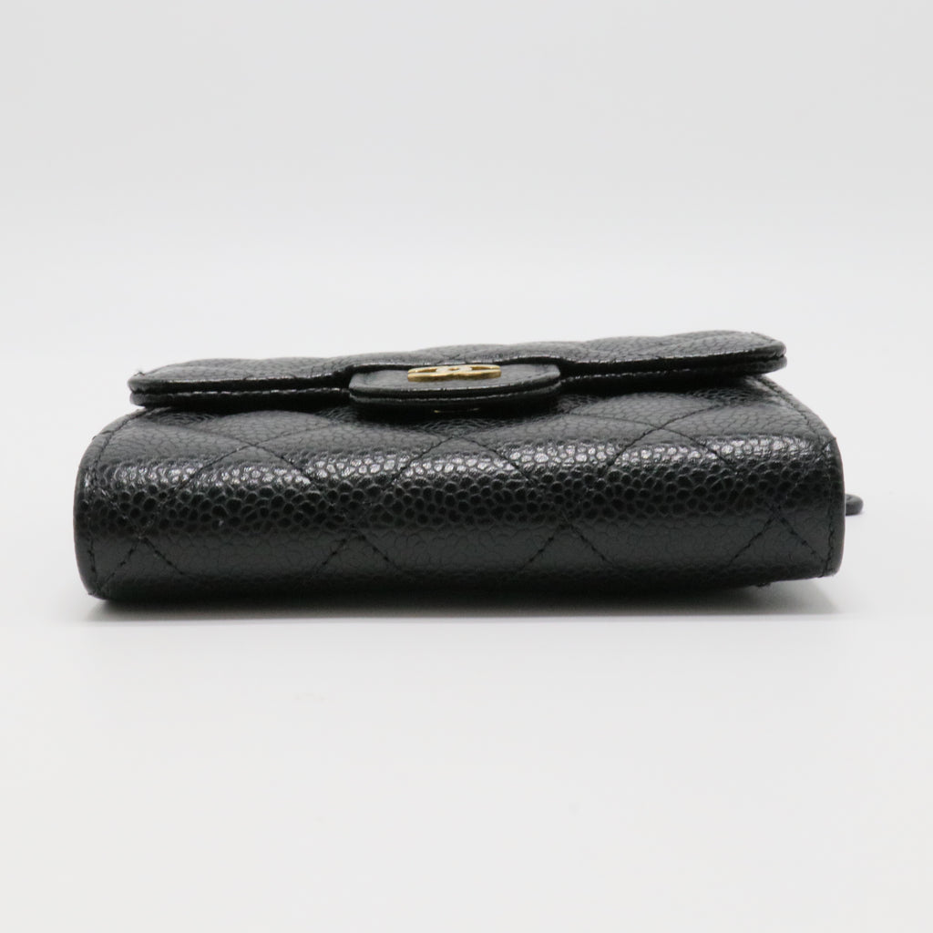 Caviar Quilted Flap Card Holder Wallet Black twins