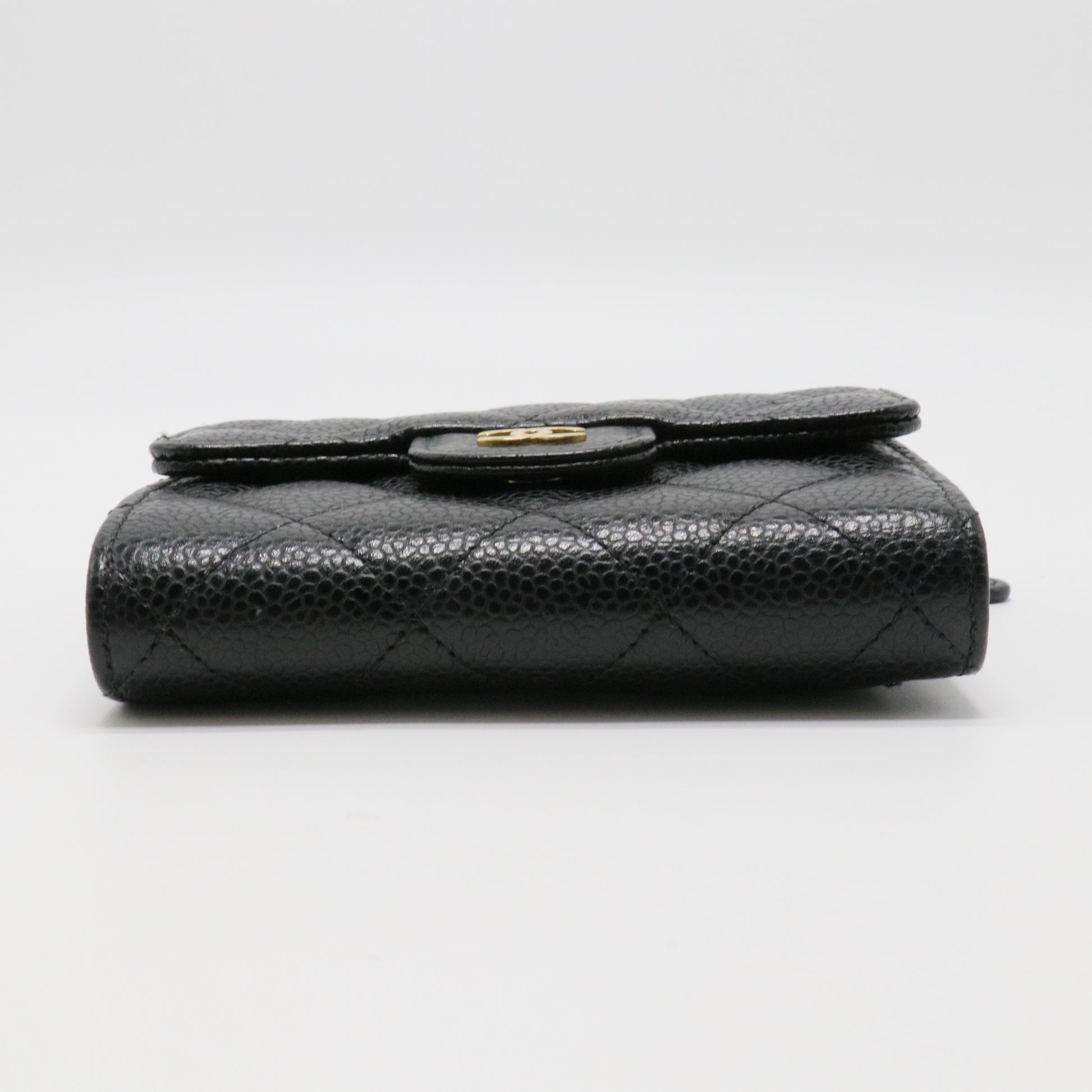 Caviar Quilted Flap Card Holder Wallet Black twins
