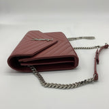 Classic Monogram Wallet on Chain Matelasse Chevron Leather Medium Red