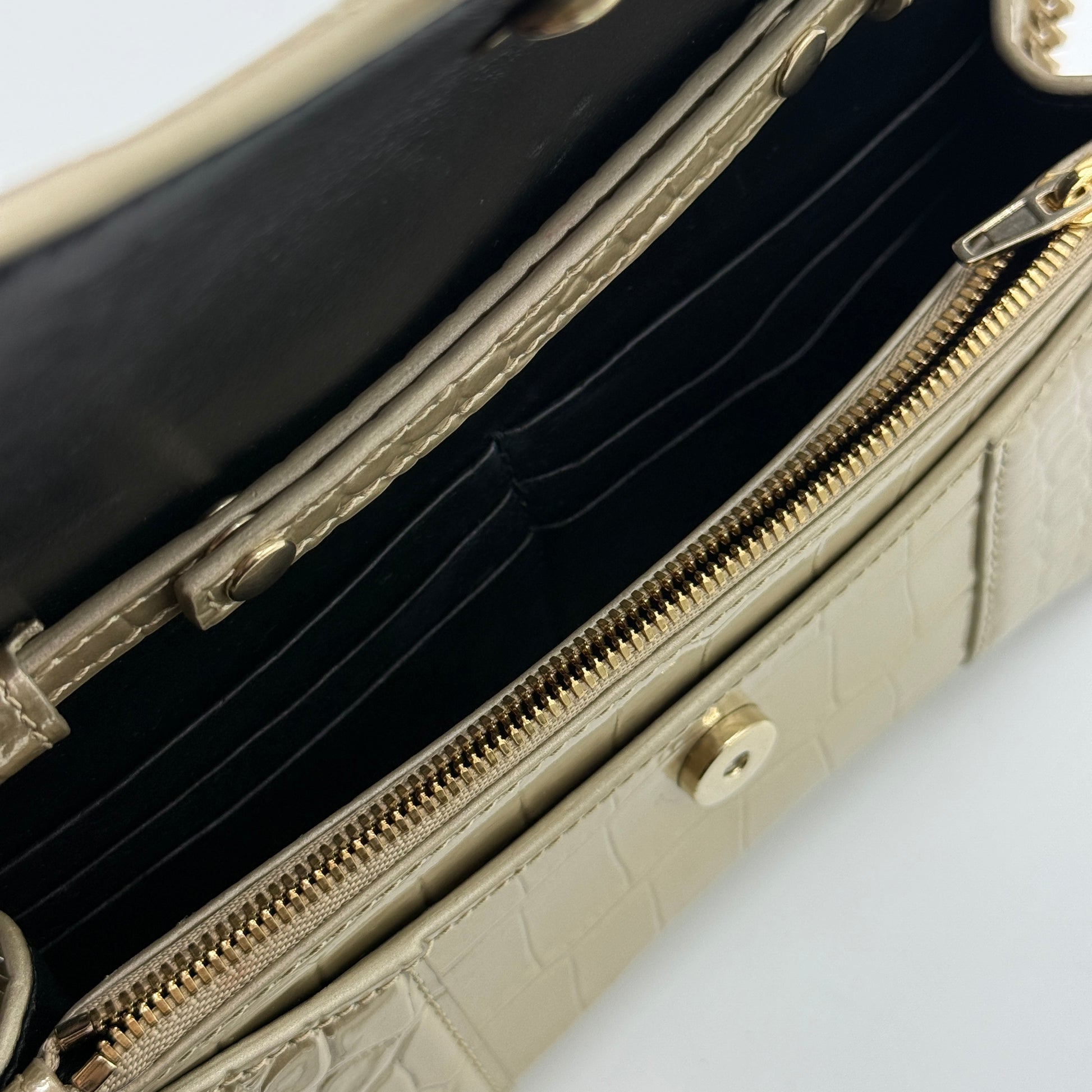 Hourglass Croc Embossed Leather Wallet on a Chain