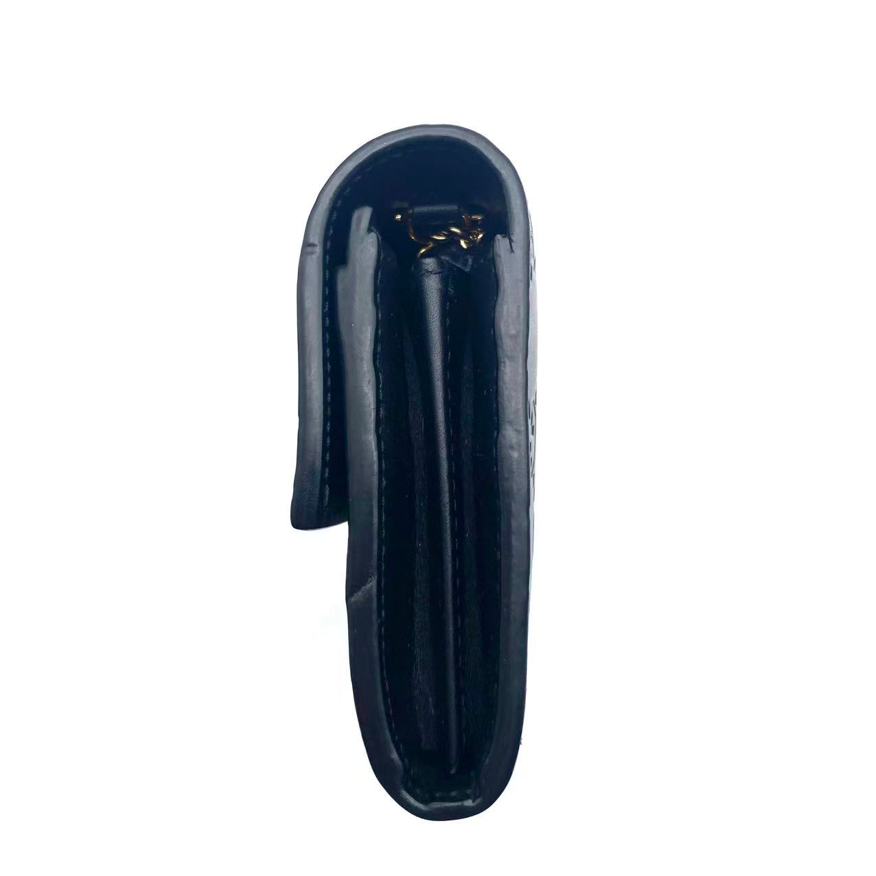 Black Guccissima Leather Padlock Chain Continental Wallet