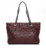 CHANEL  Calfskin Large Coco Pleats Tote Burgundy