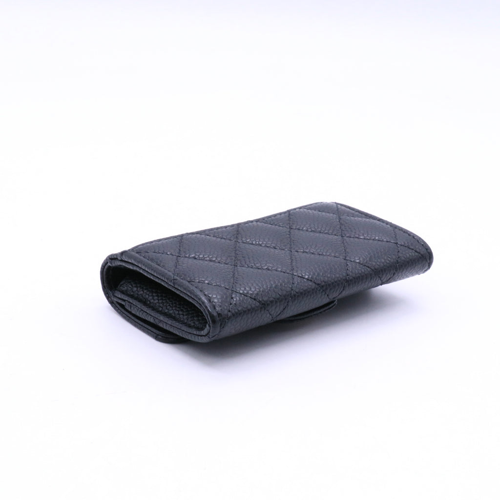 Black Quilted Caviar Leather Card Wallet Twins LDJ3647