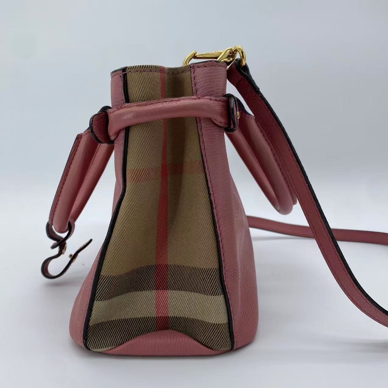 Banner Tote Leather and House Check Canvas Small