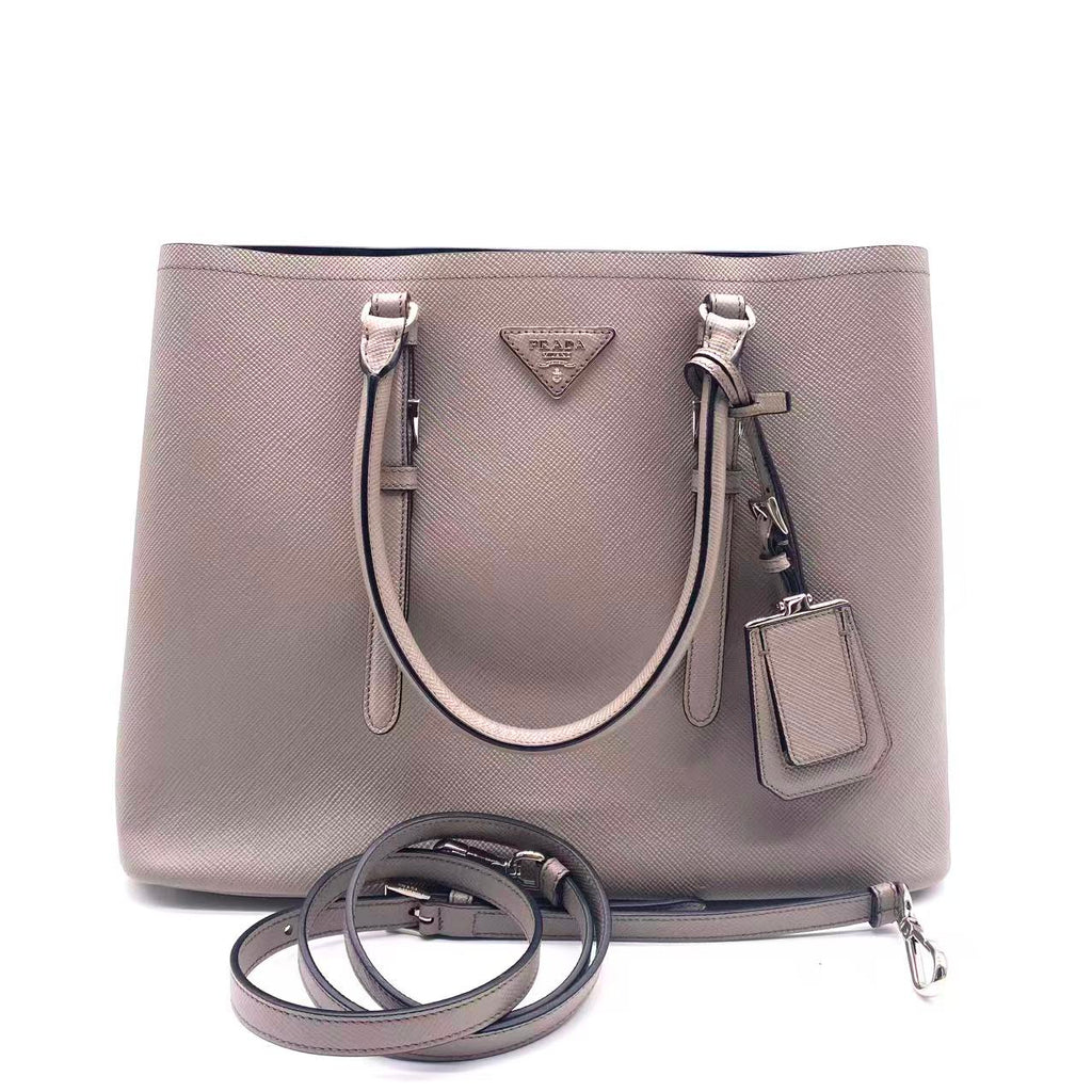 Grey Saffiano Cuir Leather Medium Double Handle Tote