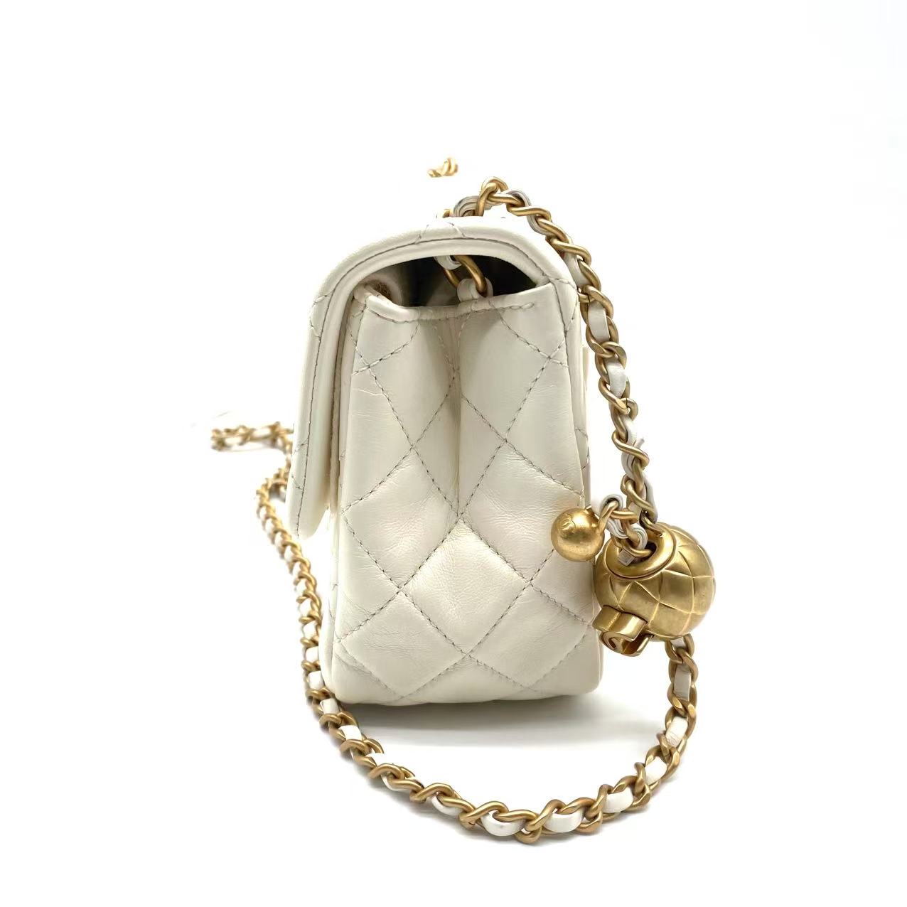 Lambskin Quilted Mini Pearl Crush Flap White
