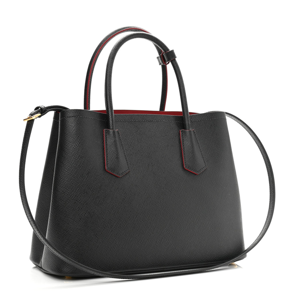 Black Saffiano Cuir Leather Medium Double Handle Tote twins