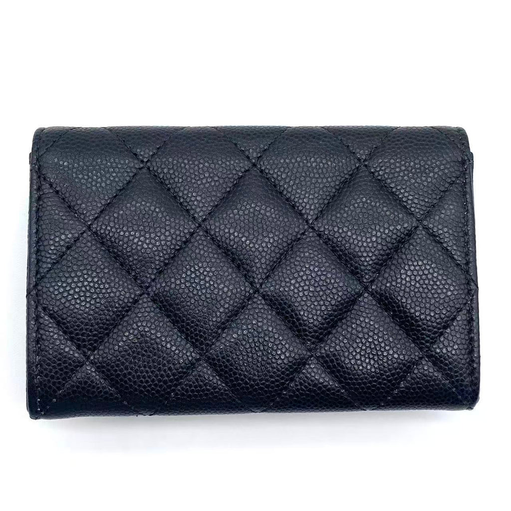 Caviar Quilted CC Flap Card Holder Black