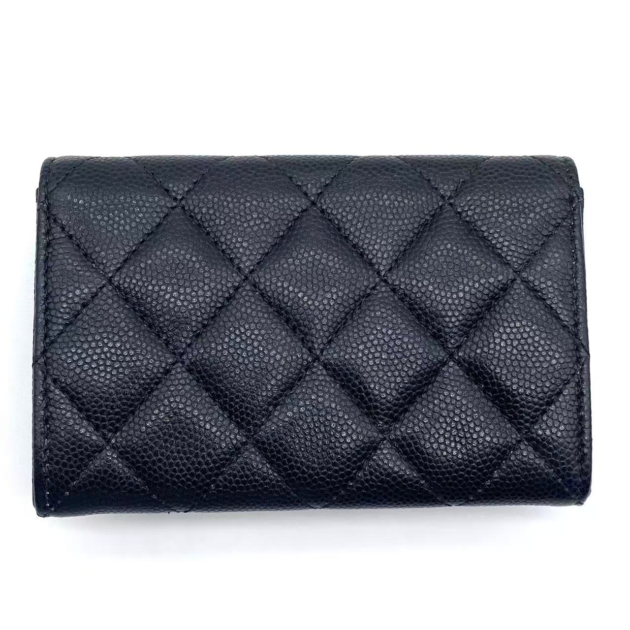 Caviar Quilted CC Flap Card Holder Black
