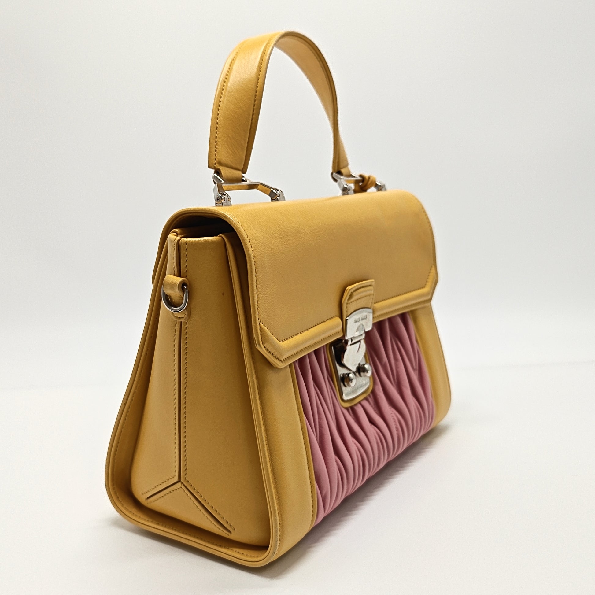 Yellow/Pink Matelasse Leather Top Handle Bag Twins