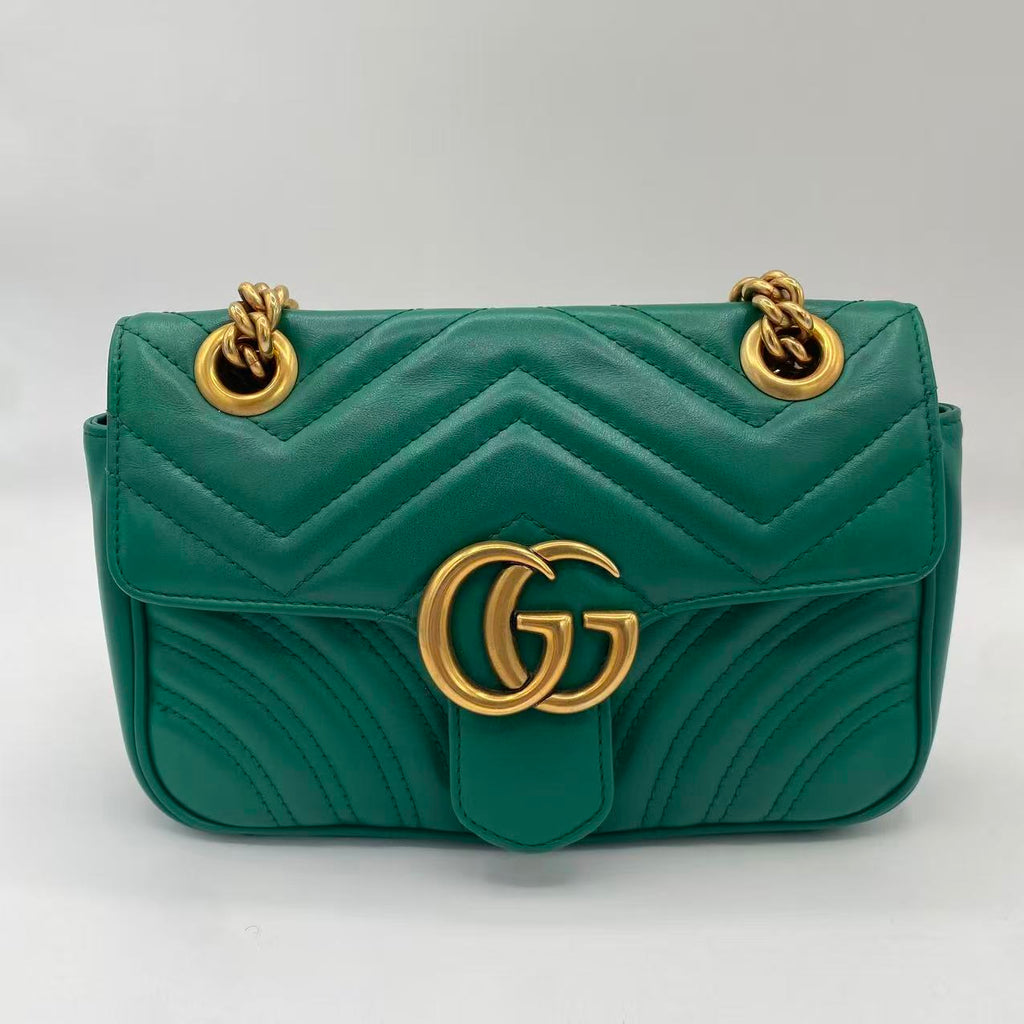 Gucci Calfskin Matelasse Small GG Marmont Shoulder Bag Emerald Green