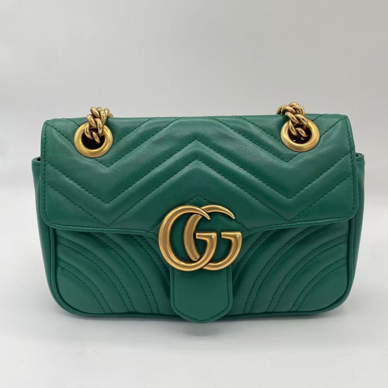 Gucci Calfskin Matelasse Small GG Marmont Shoulder Bag Emerald Green