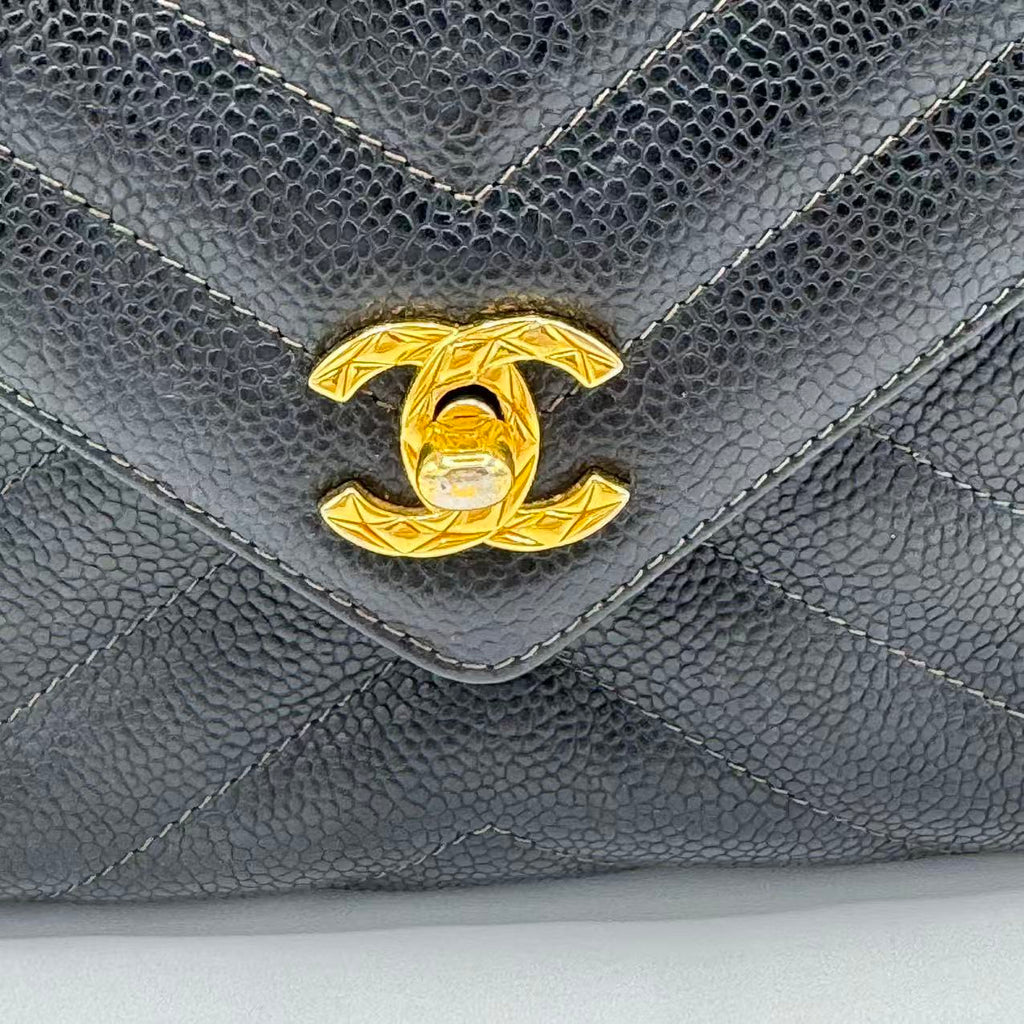 Vintage Front Pocket Camera Bag Chevron Lambskin Medium