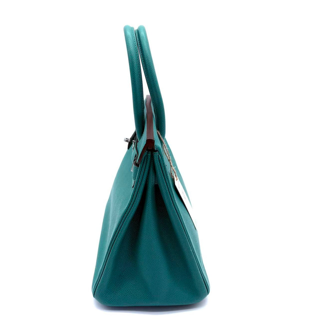 Blue Paon Epsom Leather Palladium Plated Birkin 30 Bag