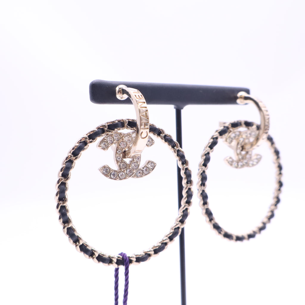 Chanel Crystal Lambskin CC Chain Hoop Earrings Twins LDJ6725