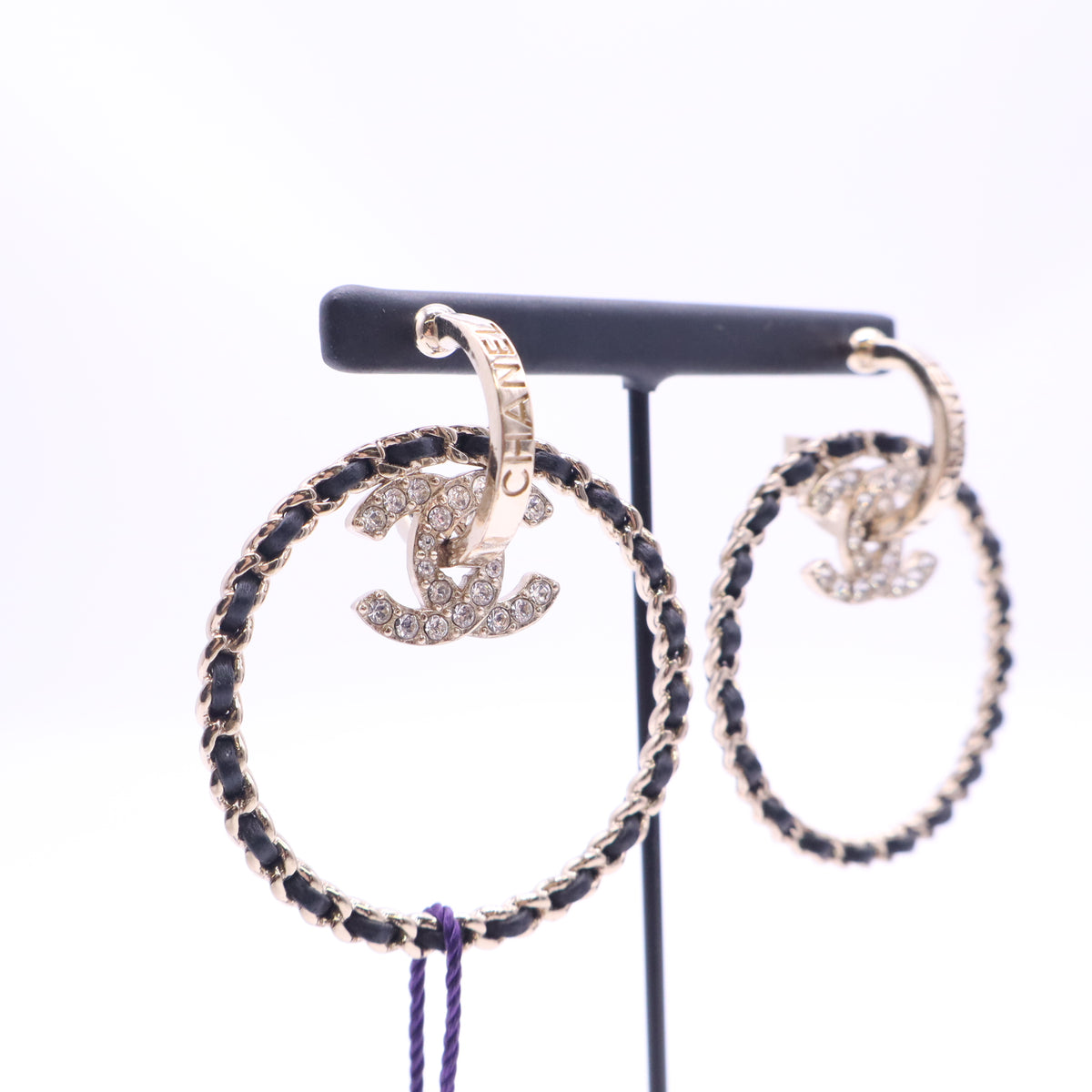 Chanel Crystal Lambskin CC Chain Hoop Earrings Twins LDJ6725