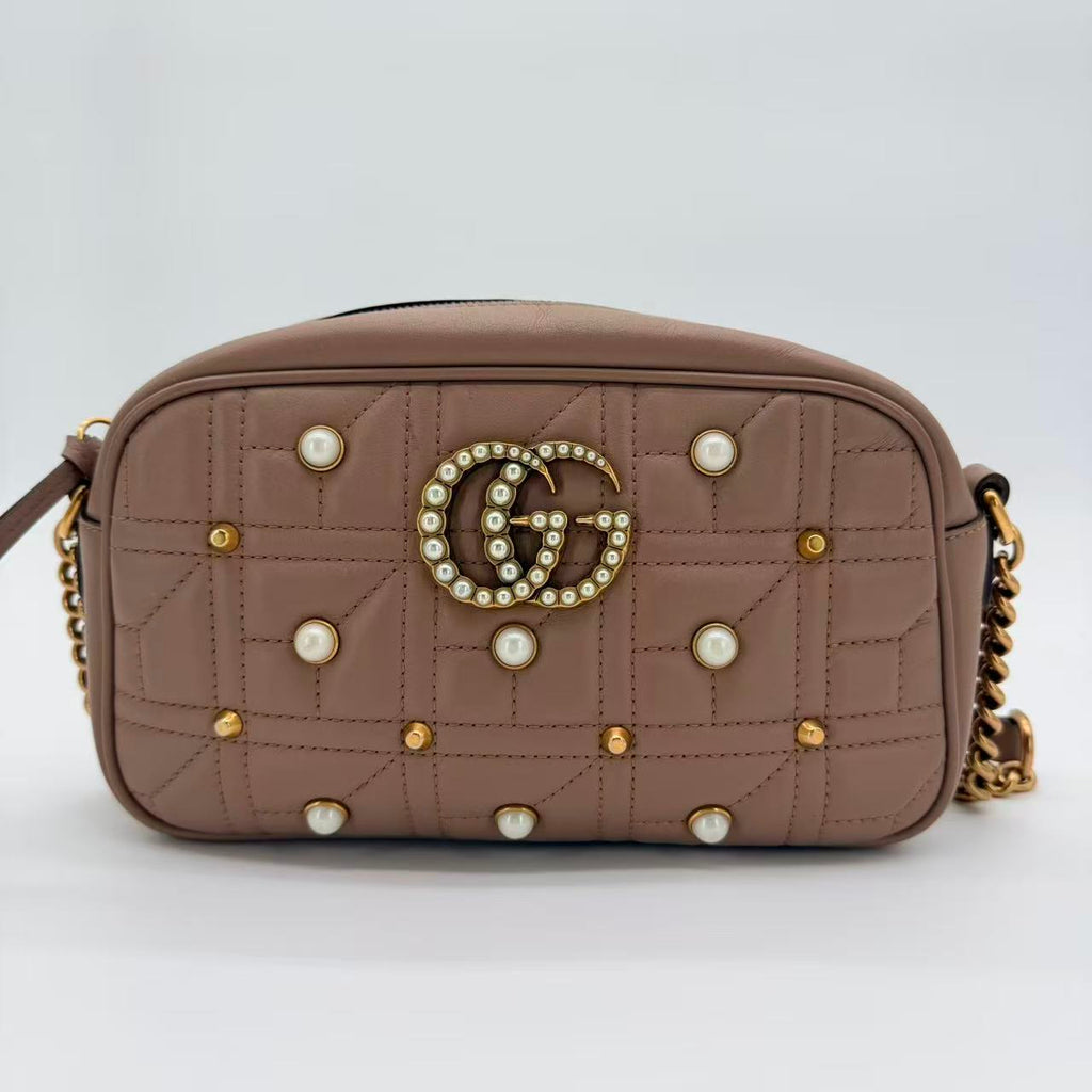Pearly GG Marmont Shoulder Bag Embellished Matelasse Leather
