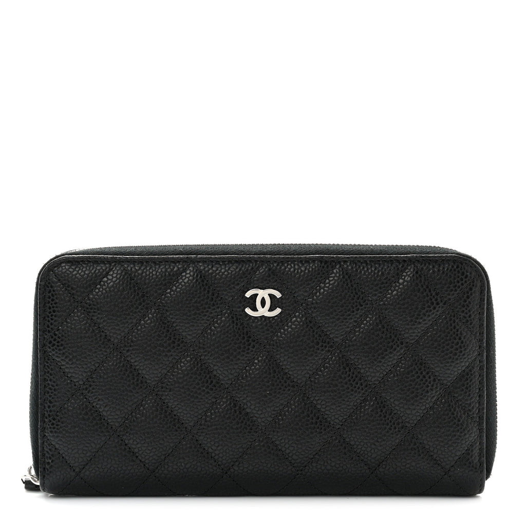 Caviar Quilted Large Gusset Zip Around Wallet Black - twins