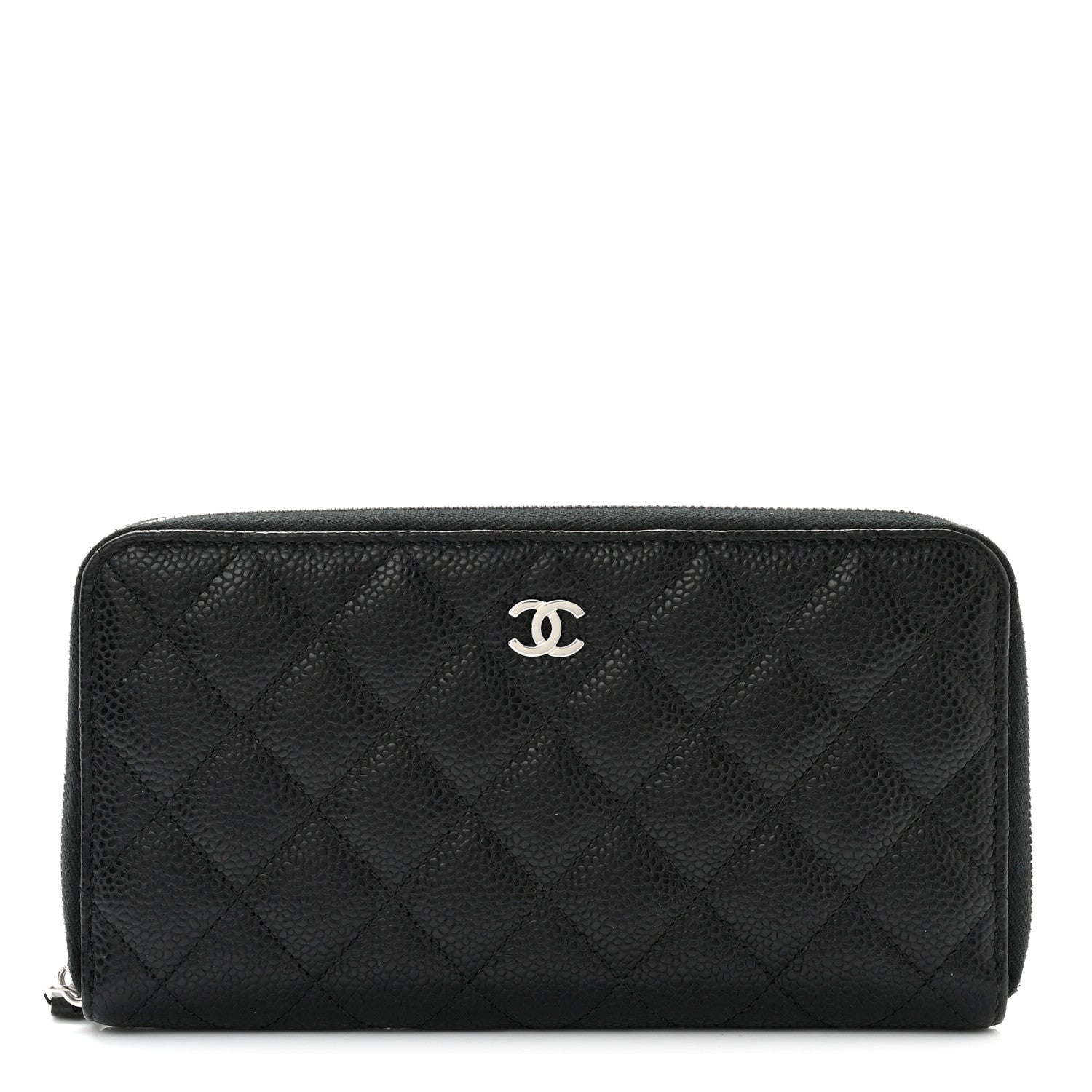 Caviar Quilted Large Gusset Zip Around Wallet Black - twins