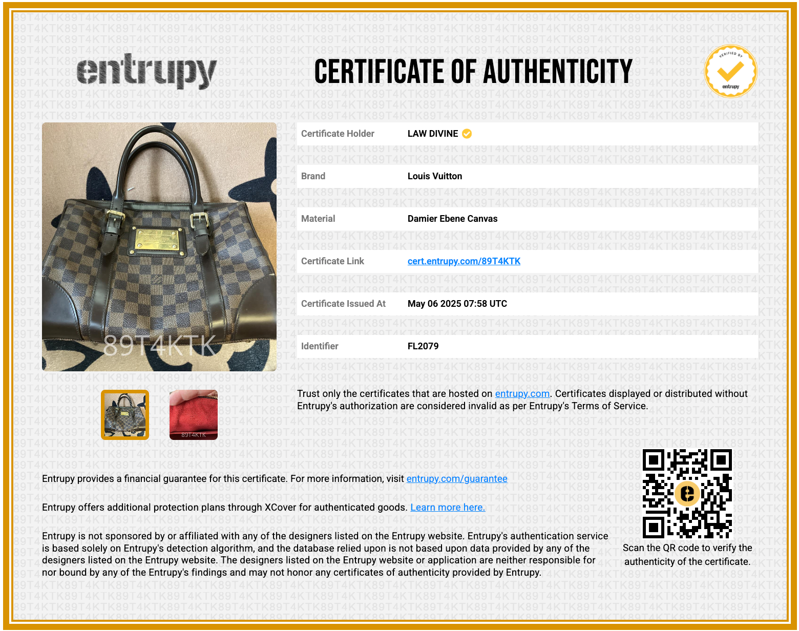 Louis Vuitton Damier Ebene Canvas Berkeley Bag