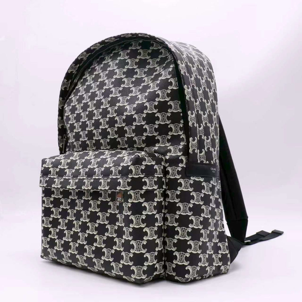 CELINE Triomphe Leather-Trimmed Logo-Print Coated-Canvas Backpack twins LDJ5424